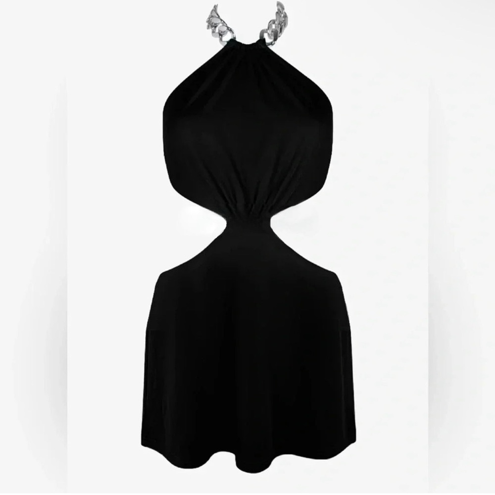 Black Mini Dress with Silver Chain Detail
